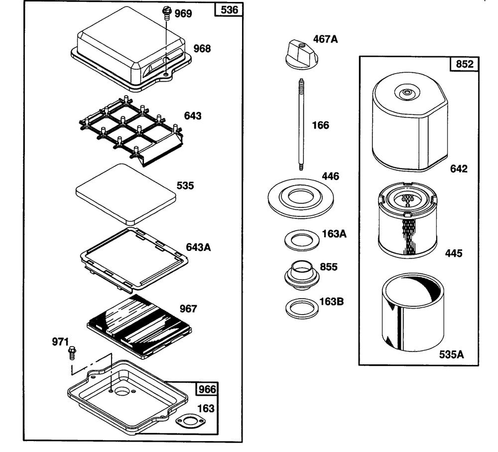 (2) Air Cleaner Groups Diagram and Parts List for 82232-0386-01  Briggs and Stratton Engine